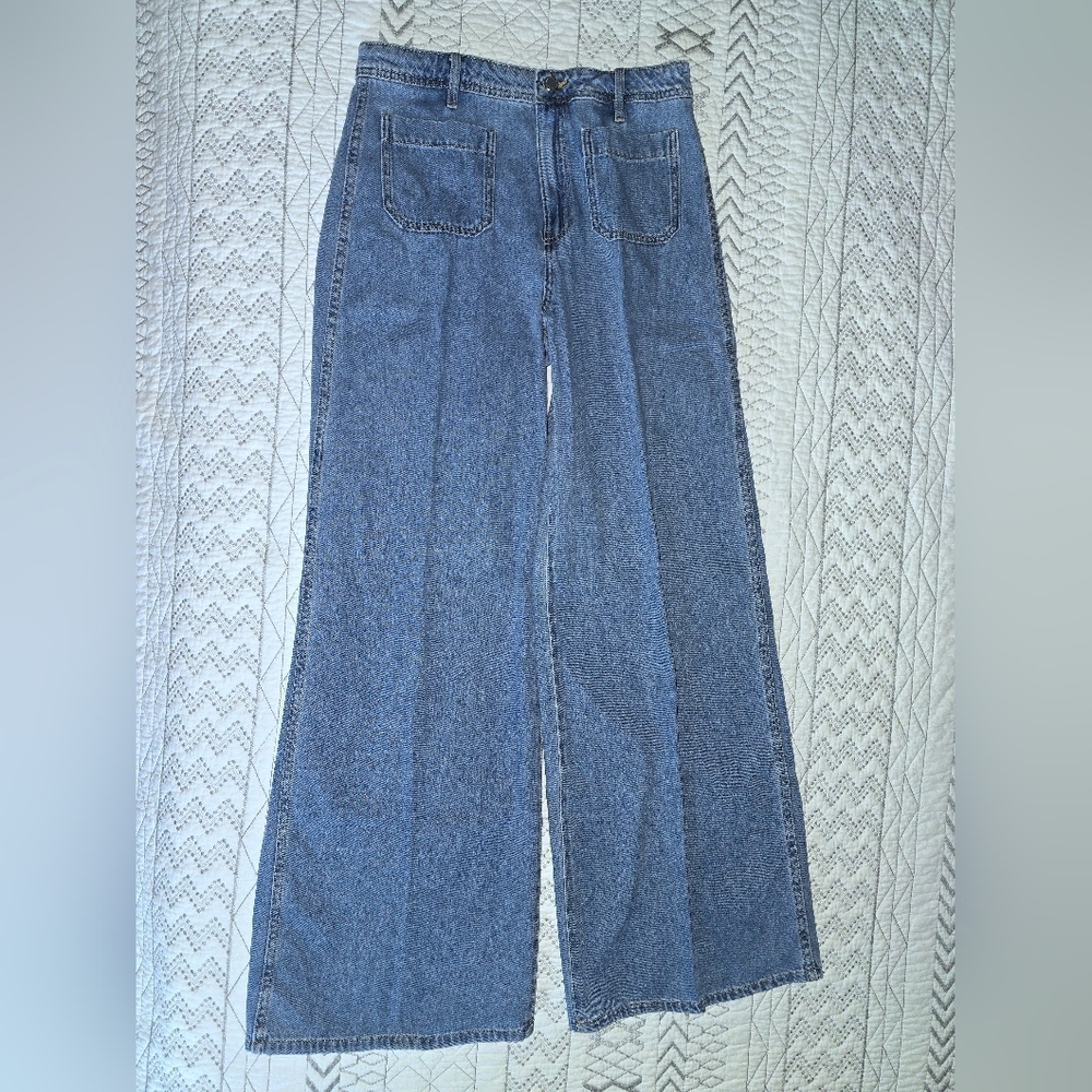 Mango Pockets Classic Blue Wide-Leg Women Jeans Sz 8